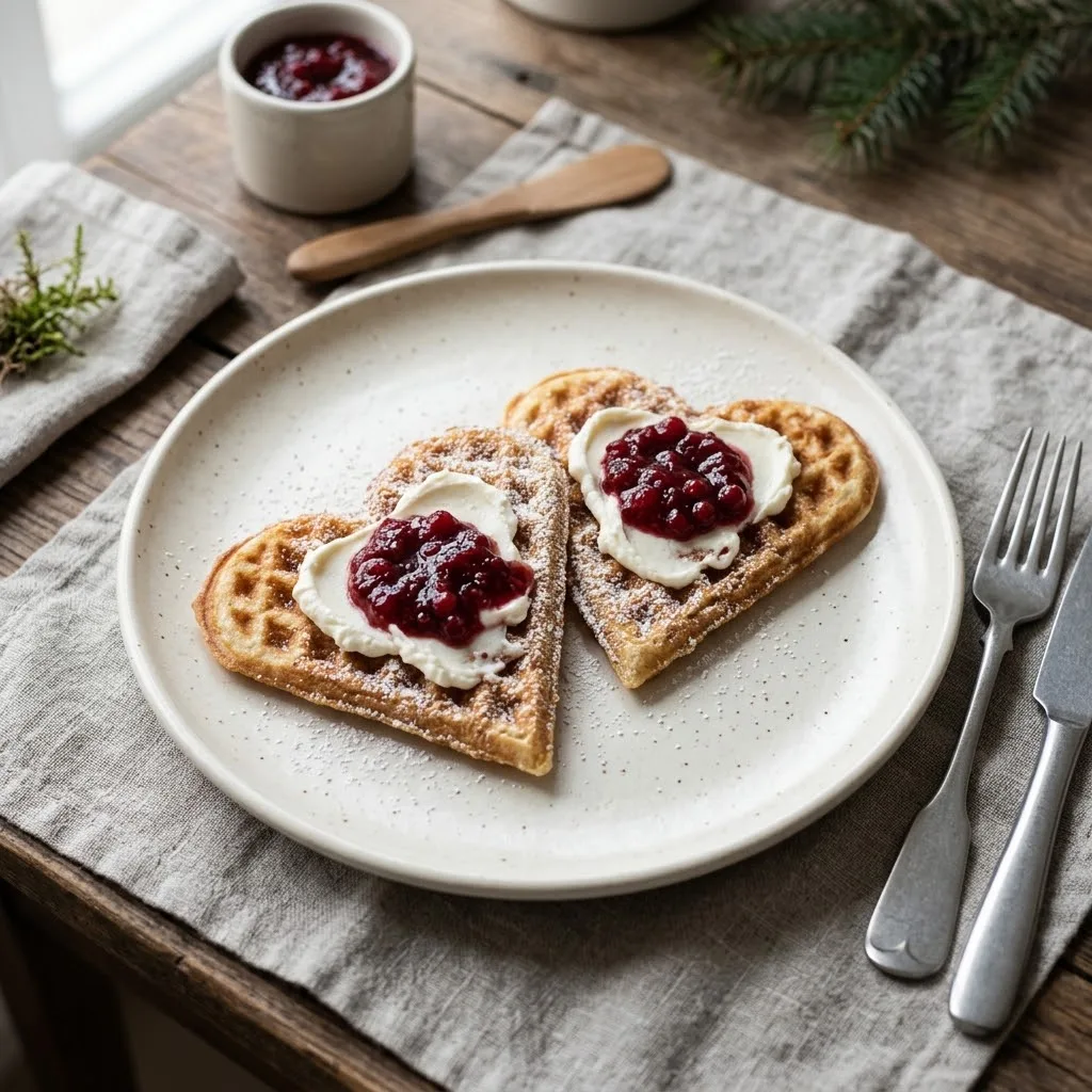 Artist's impression of waffles with goat's cheese and jam